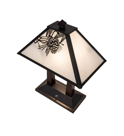 Meyda Lighting Winter Pine 20" 2-Light Craftsman Brown Table Lamp With White Art Shade Glass