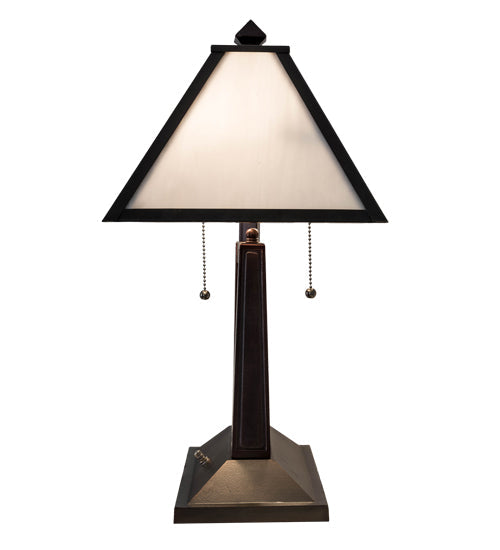 Meyda Lighting Winter Pine 20" 2-Light Craftsman Brown Table Lamp With White Art Shade Glass