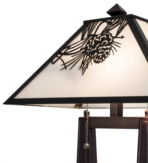 Meyda Lighting Winter Pine 20" 2-Light Craftsman Brown Table Lamp With White Art Shade Glass