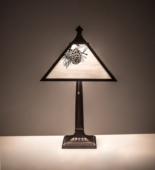 Meyda Lighting Winter Pine 22" Craftsman Brown Table Lamp With White Art Shade Glass