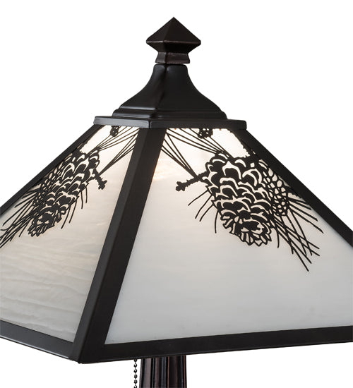 Meyda Lighting Winter Pine 22" Craftsman Brown Table Lamp With White Art Shade Glass