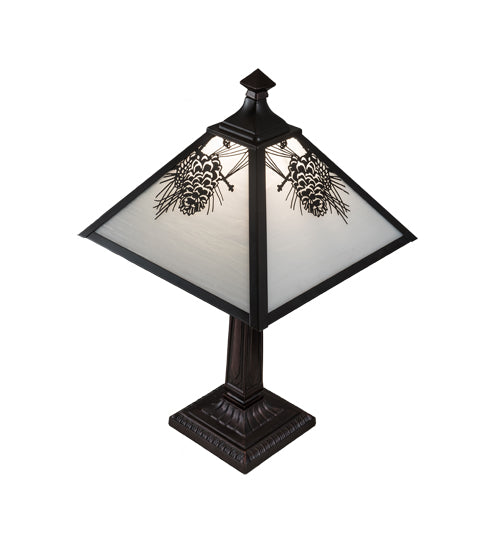 Meyda Lighting Winter Pine 22" Craftsman Brown Table Lamp With White Art Shade Glass