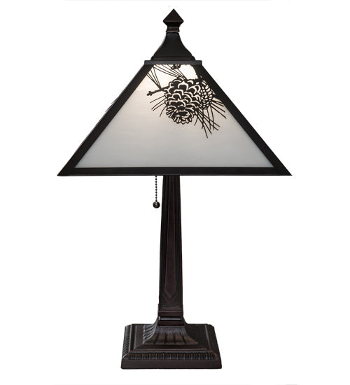 Meyda Lighting Winter Pine 22" Craftsman Brown Table Lamp With White Art Shade Glass