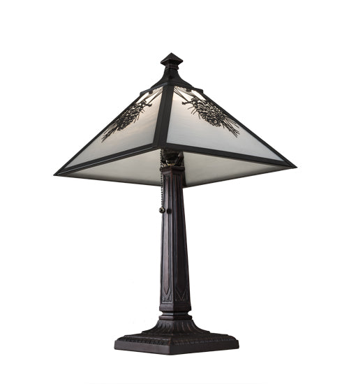 Meyda Lighting Winter Pine 22" Craftsman Brown Table Lamp With White Art Shade Glass