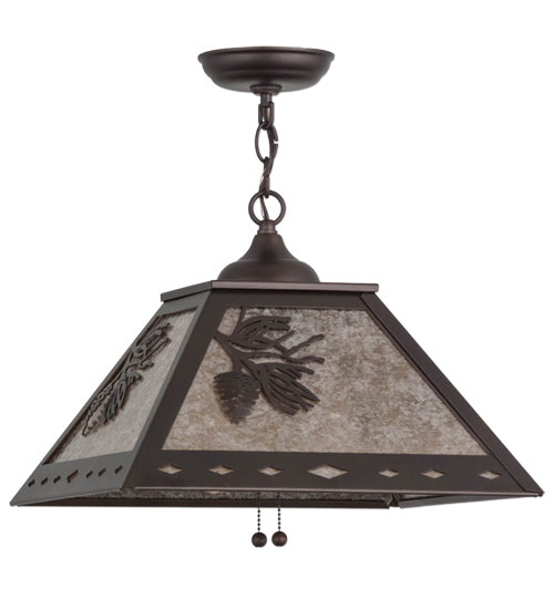 Meyda Lighting Winter Pine 23" 2-Light Mahogany Bronze Pendant Light With Silver Mica Shade Glass