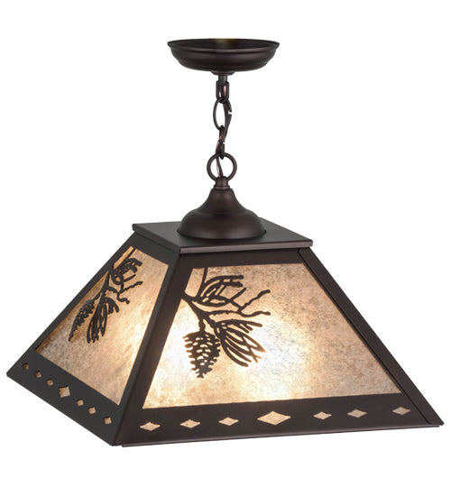 Meyda Lighting Winter Pine 23" 2-Light Mahogany Bronze Pendant Light With Silver Mica Shade Glass