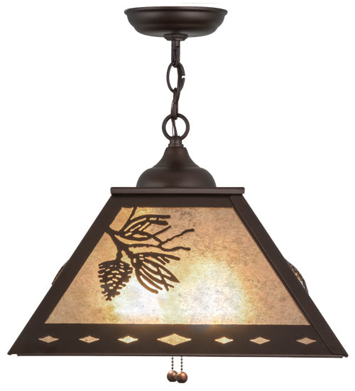 Meyda Lighting Winter Pine 23" 2-Light Mahogany Bronze Pendant Light With Silver Mica Shade Glass