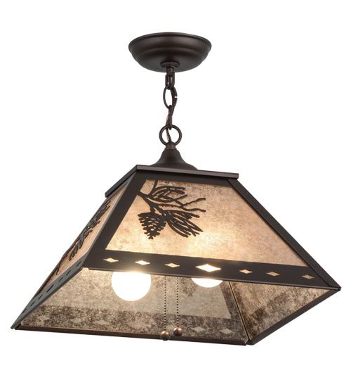 Meyda Lighting Winter Pine 23" 2-Light Mahogany Bronze Pendant Light With Silver Mica Shade Glass