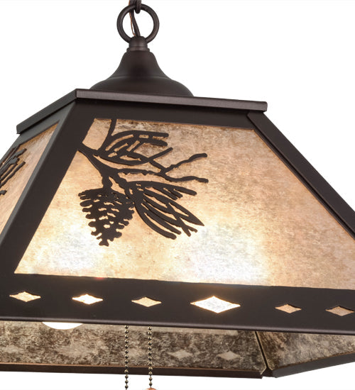 Meyda Lighting Winter Pine 23" 2-Light Mahogany Bronze Pendant Light With Silver Mica Shade Glass