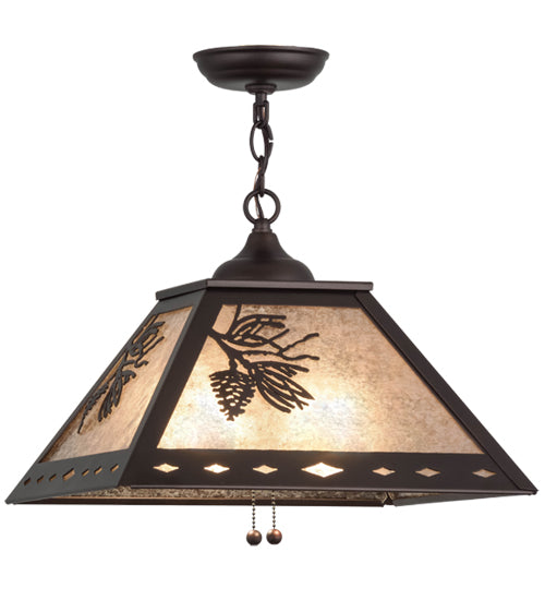 Meyda Lighting Winter Pine 23" 2-Light Mahogany Bronze Pendant Light With Silver Mica Shade Glass