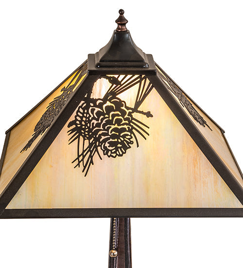 Meyda Lighting Winter Pine 23" Craftsman Brown Mission Table Lamp With Beige Iridescent Shade Glass