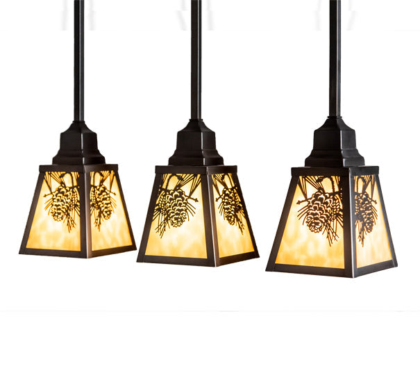 Meyda Lighting Winter Pine 24" 3-Light Craftsman Brown & Oil Rubbed Bronze Island Pendant Light With Beige Shade Glass