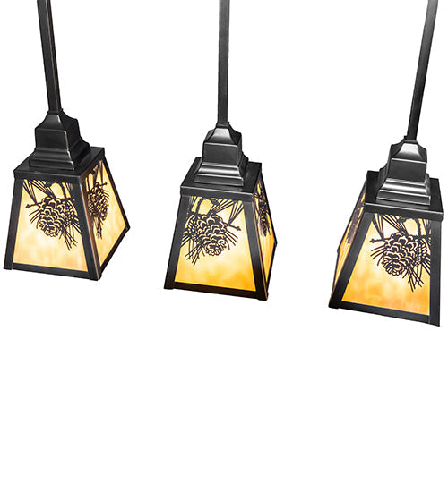Meyda Lighting Winter Pine 24" 3-Light Craftsman Brown & Oil Rubbed Bronze Island Pendant Light With Beige Shade Glass