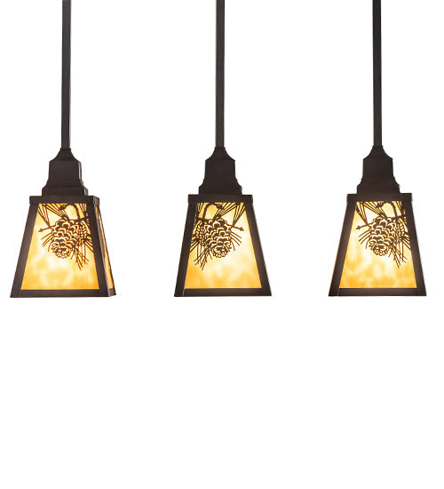 Meyda Lighting Winter Pine 24" 3-Light Craftsman Brown & Oil Rubbed Bronze Island Pendant Light With Beige Shade Glass