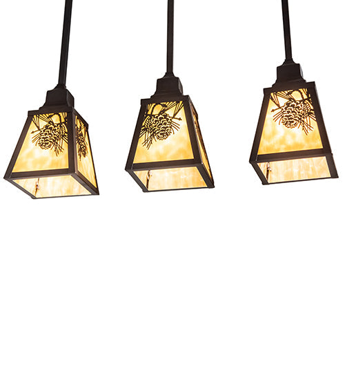Meyda Lighting Winter Pine 24" 3-Light Craftsman Brown & Oil Rubbed Bronze Island Pendant Light With Beige Shade Glass