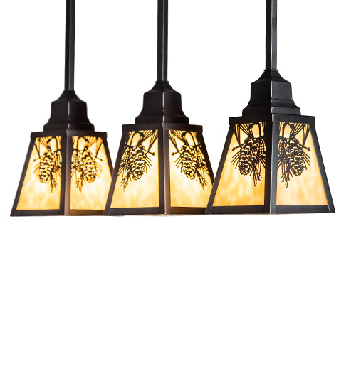 Meyda Lighting Winter Pine 24" 3-Light Craftsman Brown & Oil Rubbed Bronze Island Pendant Light With Beige Shade Glass