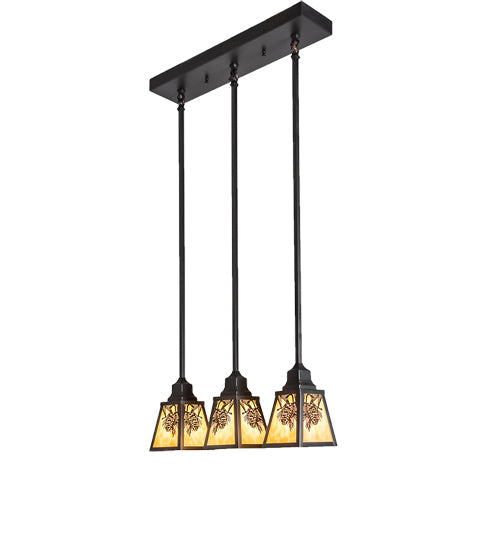Meyda Lighting Winter Pine 24" 3-Light Craftsman Brown & Oil Rubbed Bronze Island Pendant Light With Beige Shade Glass