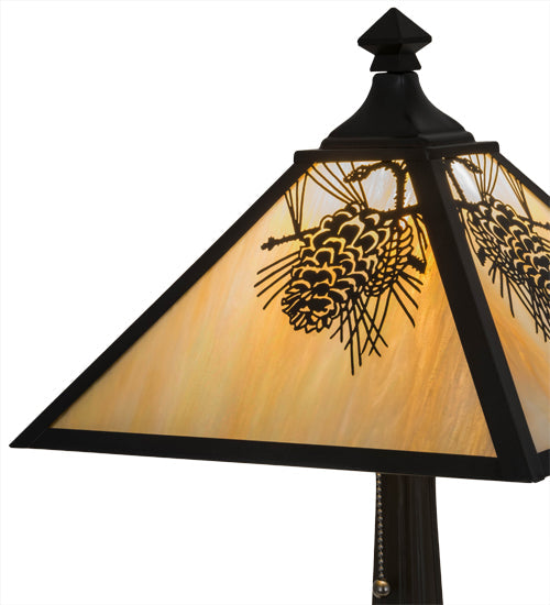 Meyda Lighting Winter Pine 24" Craftsman Brown Table Lamp With Beige Iridescent Shade Glass