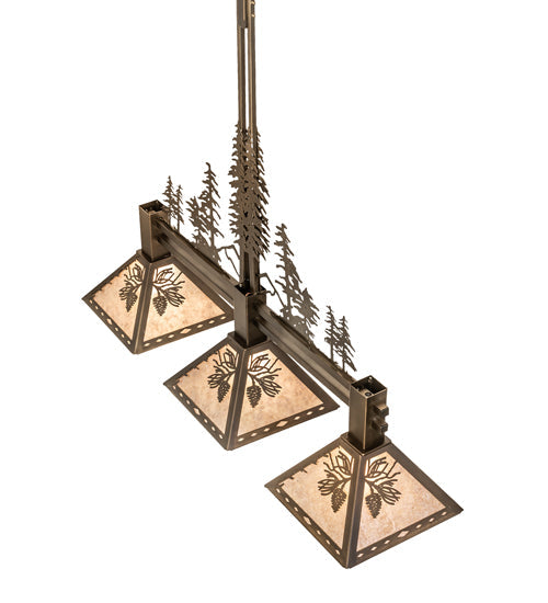 Meyda Lighting Winter Pine 251561 45" 3-Light Antique Copper Tall Pines Island Pendant Light With Silver Mica Shade Glass