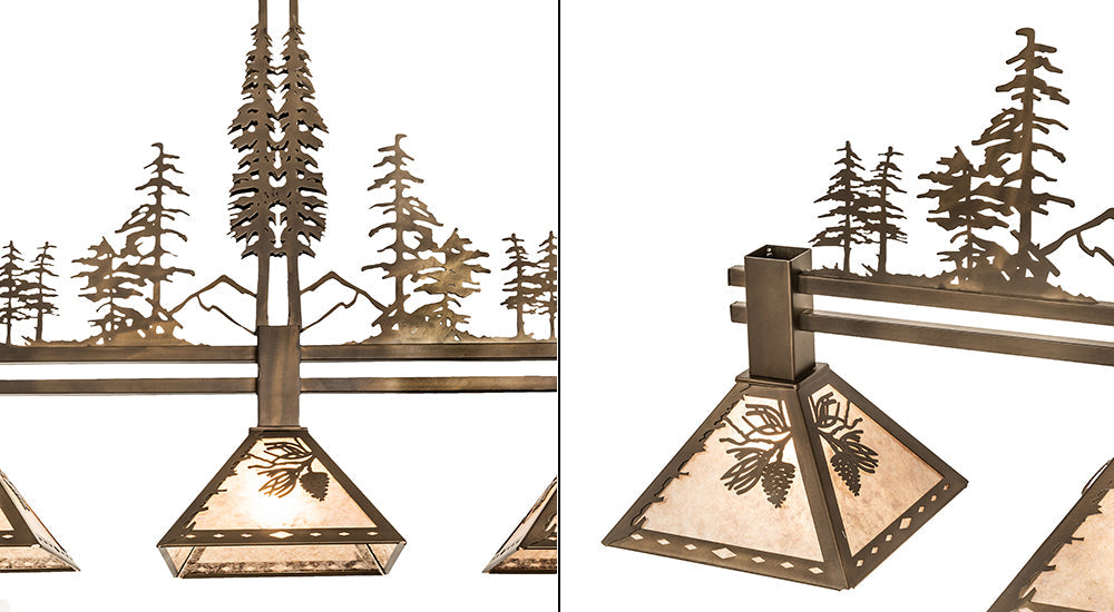 Meyda Lighting Winter Pine 251561 45" 3-Light Antique Copper Tall Pines Island Pendant Light With Silver Mica Shade Glass