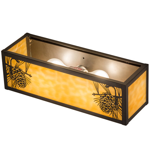 Meyda Lighting Winter Pine 26" 2-Light Craftsman Brown Vanity Light With Beige Art Shade Glass