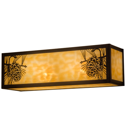 Meyda Lighting Winter Pine 26" 2-Light Craftsman Brown Vanity Light With Beige Art Shade Glass