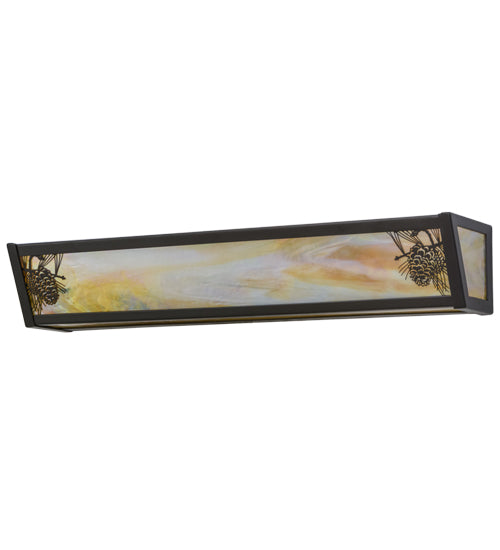 Meyda Lighting Winter Pine 26" 4-Light Timeless Bronze Vanity Light With Beige Iridescent Shade Glass