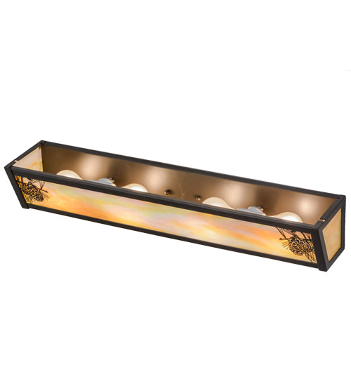 Meyda Lighting Winter Pine 26" 4-Light Timeless Bronze Vanity Light With Beige Iridescent Shade Glass