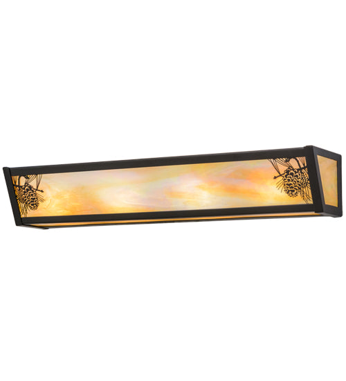 Meyda Lighting Winter Pine 26" 4-Light Timeless Bronze Vanity Light With Beige Iridescent Shade Glass