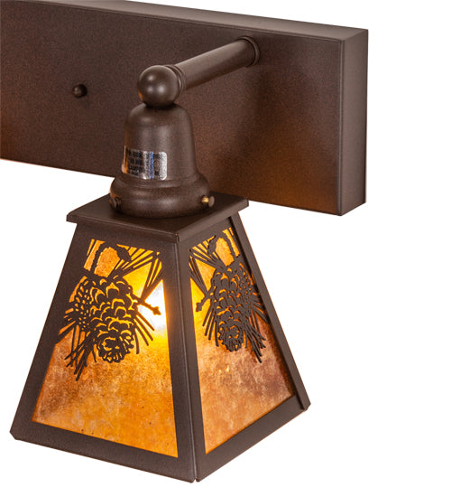 Meyda Lighting Winter Pine 28" 3-Light Cafe Noir Vanity Light With Amber Mica Shade Glass