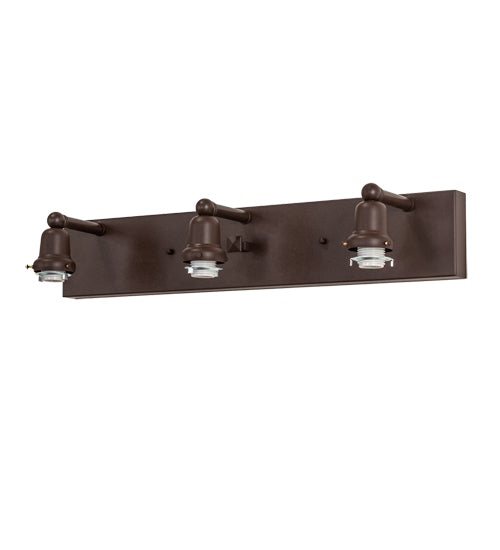 Meyda Lighting Winter Pine 28" 3-Light Cafe Noir Vanity Light With Amber Mica Shade Glass