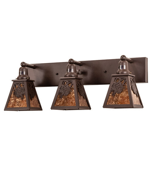 Meyda Lighting Winter Pine 28" 3-Light Cafe Noir Vanity Light With Amber Mica Shade Glass