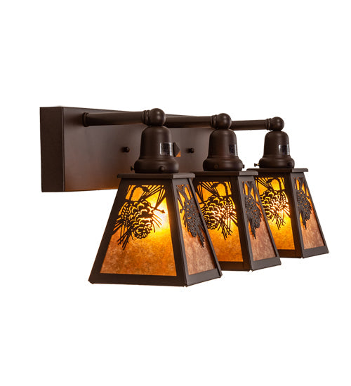 Meyda Lighting Winter Pine 28" 3-Light Cafe Noir Vanity Light With Amber Mica Shade Glass