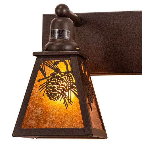 Meyda Lighting Winter Pine 28" 3-Light Cafe Noir Vanity Light With Amber Mica Shade Glass