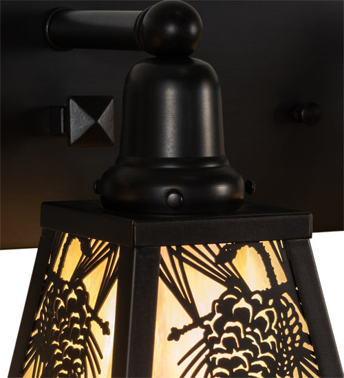Meyda Lighting Winter Pine 28" 3-Light Craftsman Brown Vanity Light With Beige Iridescent Shade Glass