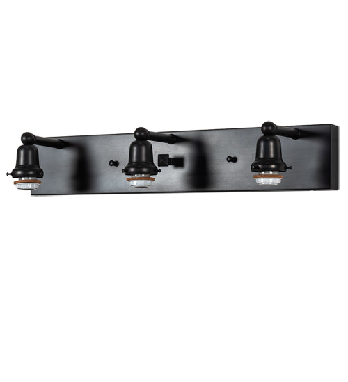 Meyda Lighting Winter Pine 28" 3-Light Craftsman Brown Vanity Light With Beige Iridescent Shade Glass