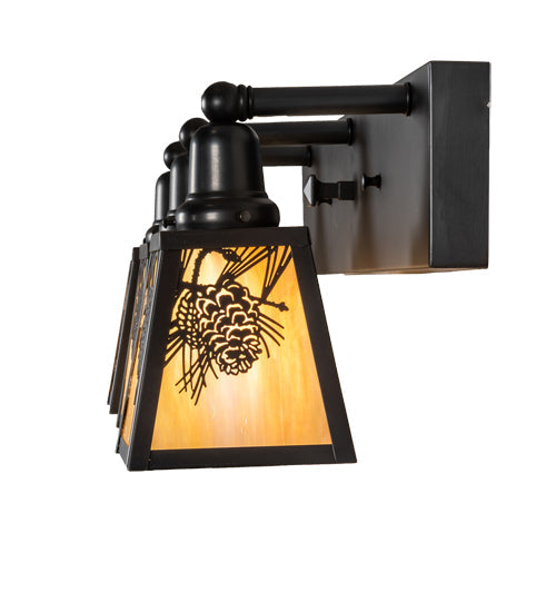 Meyda Lighting Winter Pine 28" 3-Light Craftsman Brown Vanity Light With Beige Iridescent Shade Glass
