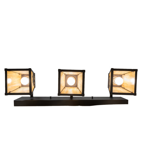 Meyda Lighting Winter Pine 28" 3-Light Craftsman Brown Vanity Light With Beige Iridescent Shade Glass