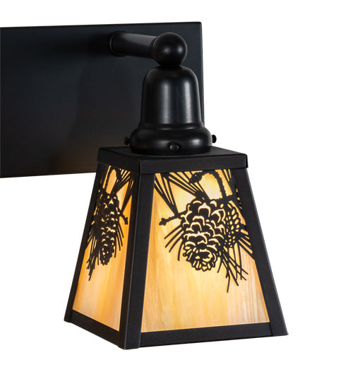 Meyda Lighting Winter Pine 28" 3-Light Craftsman Brown Vanity Light With Beige Iridescent Shade Glass