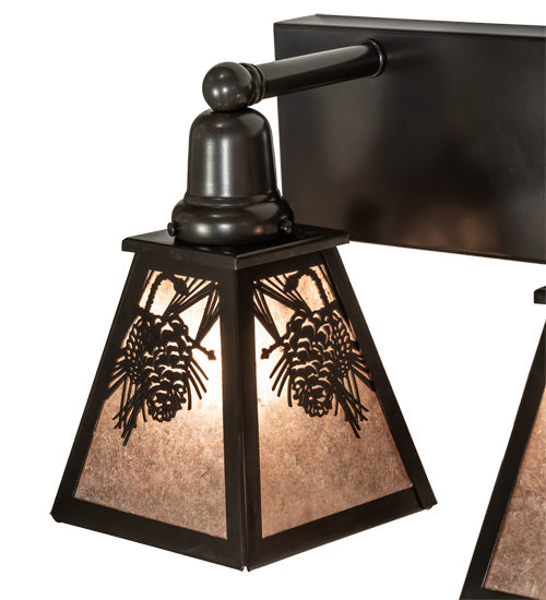Meyda Lighting Winter Pine 28" 3-Light Timeless Bronze Vanity Light With Silver Mica Shade Glass