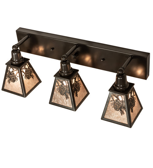 Meyda Lighting Winter Pine 28" 3-Light Timeless Bronze Vanity Light With Silver Mica Shade Glass