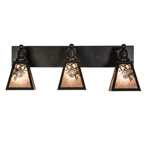 Meyda Lighting Winter Pine 28" 3-Light Timeless Bronze Vanity Light With Silver Mica Shade Glass