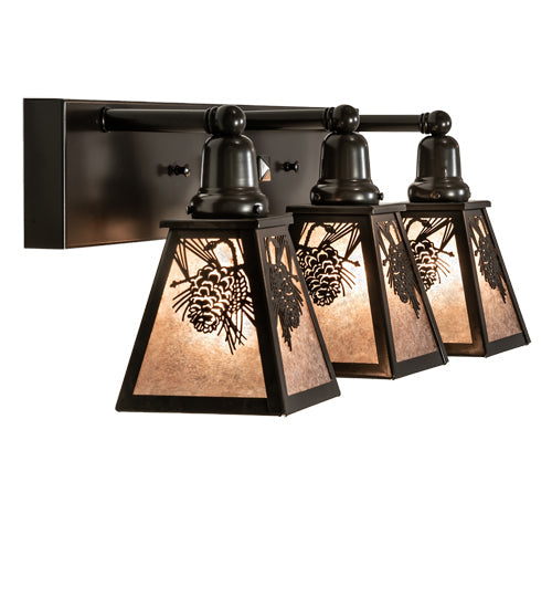 Meyda Lighting Winter Pine 28" 3-Light Timeless Bronze Vanity Light With Silver Mica Shade Glass