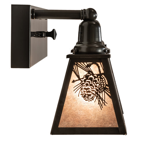 Meyda Lighting Winter Pine 28" 3-Light Timeless Bronze Vanity Light With Silver Mica Shade Glass