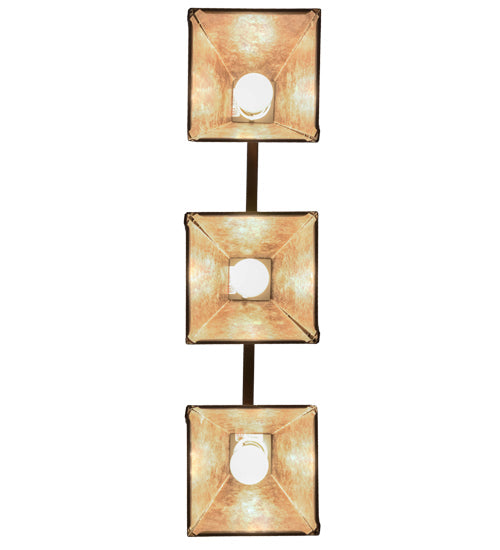 Meyda Lighting Winter Pine 30" 3-Light Antique Copper Tall Pines Island Pendant With Silver Mica Shade Glass