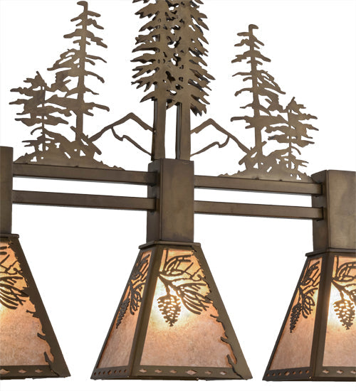 Meyda Lighting Winter Pine 30" 3-Light Antique Copper Tall Pines Island Pendant With Silver Mica Shade Glass