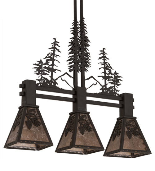 Meyda Lighting Winter Pine 30" 3-Light Oil Rubbed Bronze Tall Pines Island Pendant Light With Silver Mica Shade Glass