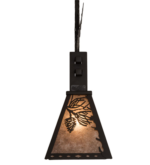 Meyda Lighting Winter Pine 30" 3-Light Oil Rubbed Bronze Tall Pines Island Pendant Light With Silver Mica Shade Glass