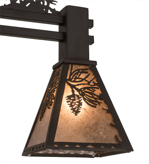 Meyda Lighting Winter Pine 30" 3-Light Oil Rubbed Bronze Tall Pines Island Pendant Light With Silver Mica Shade Glass