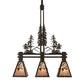 Meyda Lighting Winter Pine 30" 3-Light Timeless Bronze Tall Pines Island Pendant Light With Silver Mica Shade Glass
